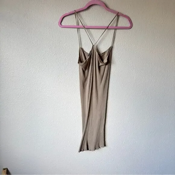 Priscavera Tan Ribbed Square Neck Mini Dress Womens S Strappy Summer Casual